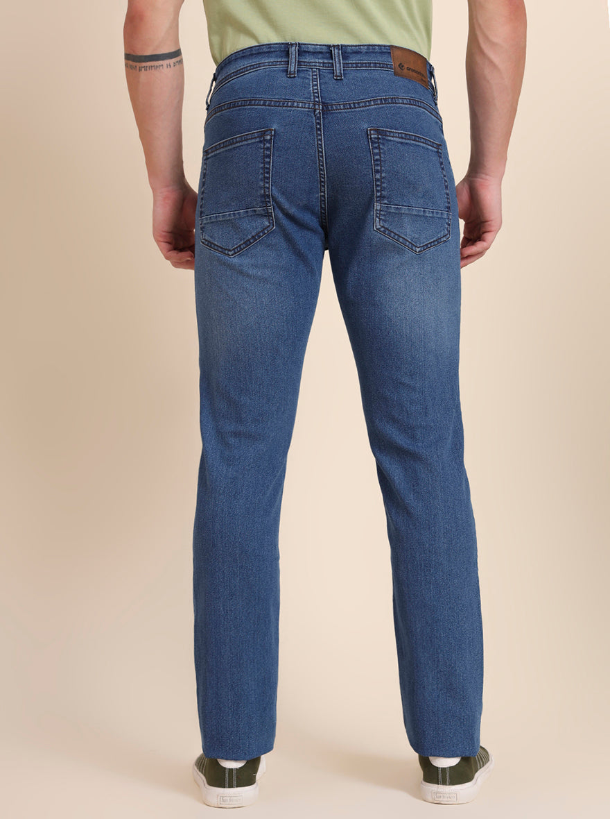 Mid Blue Washed Straight Fit Jeans | Greenfibre