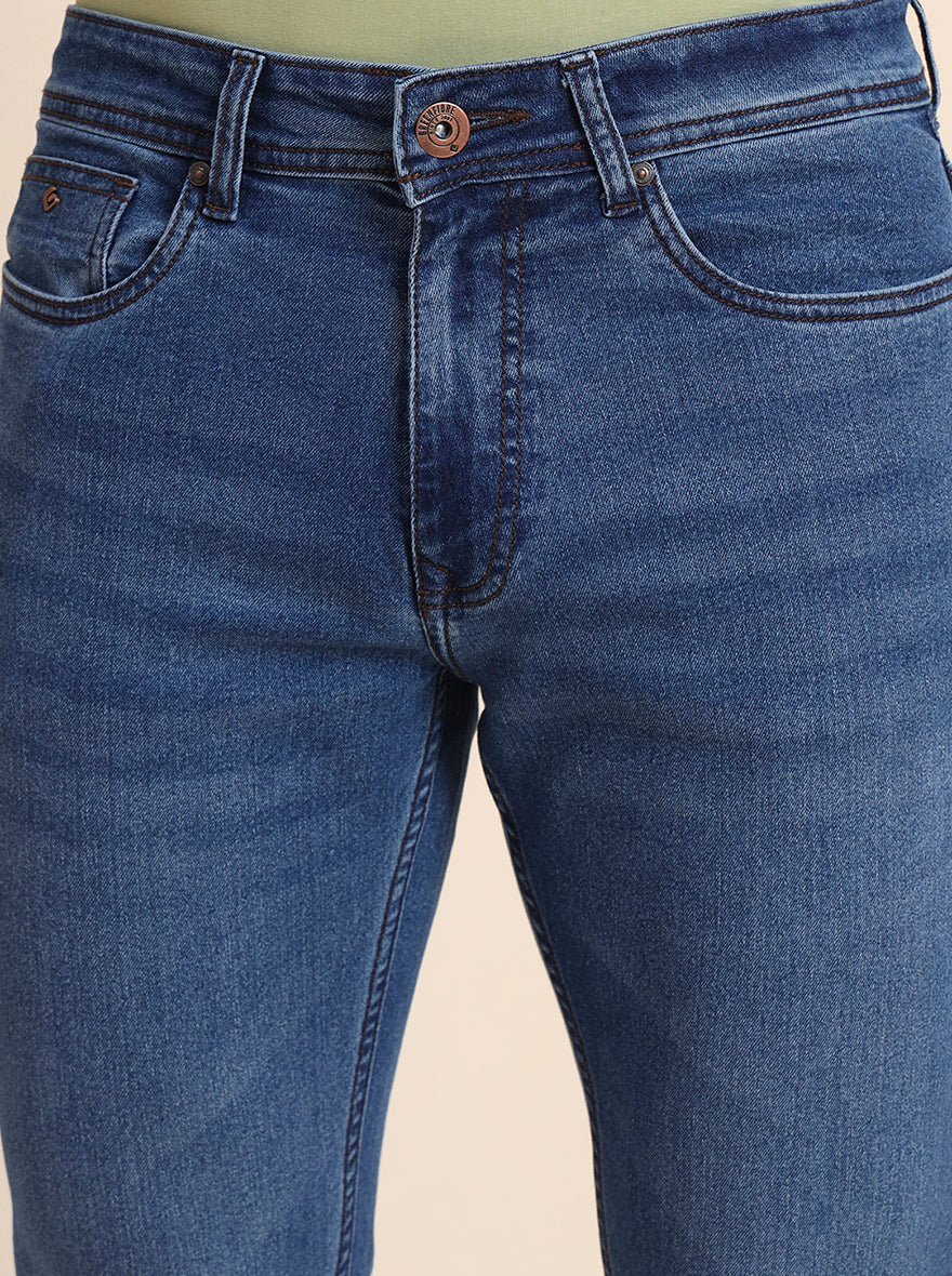 Mid Blue Washed Straight Fit Jeans | Greenfibre