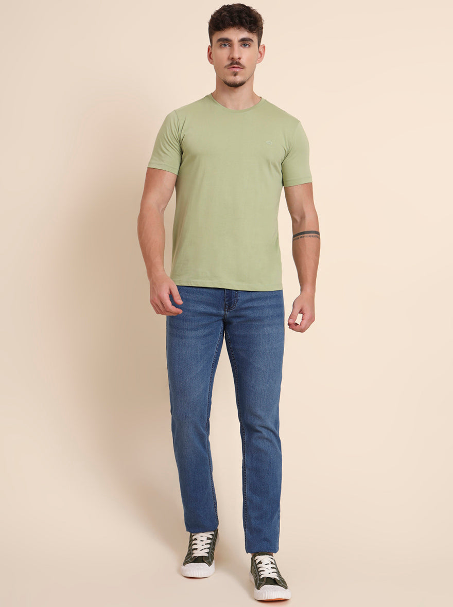 Mid Blue Washed Straight Fit Jeans | Greenfibre