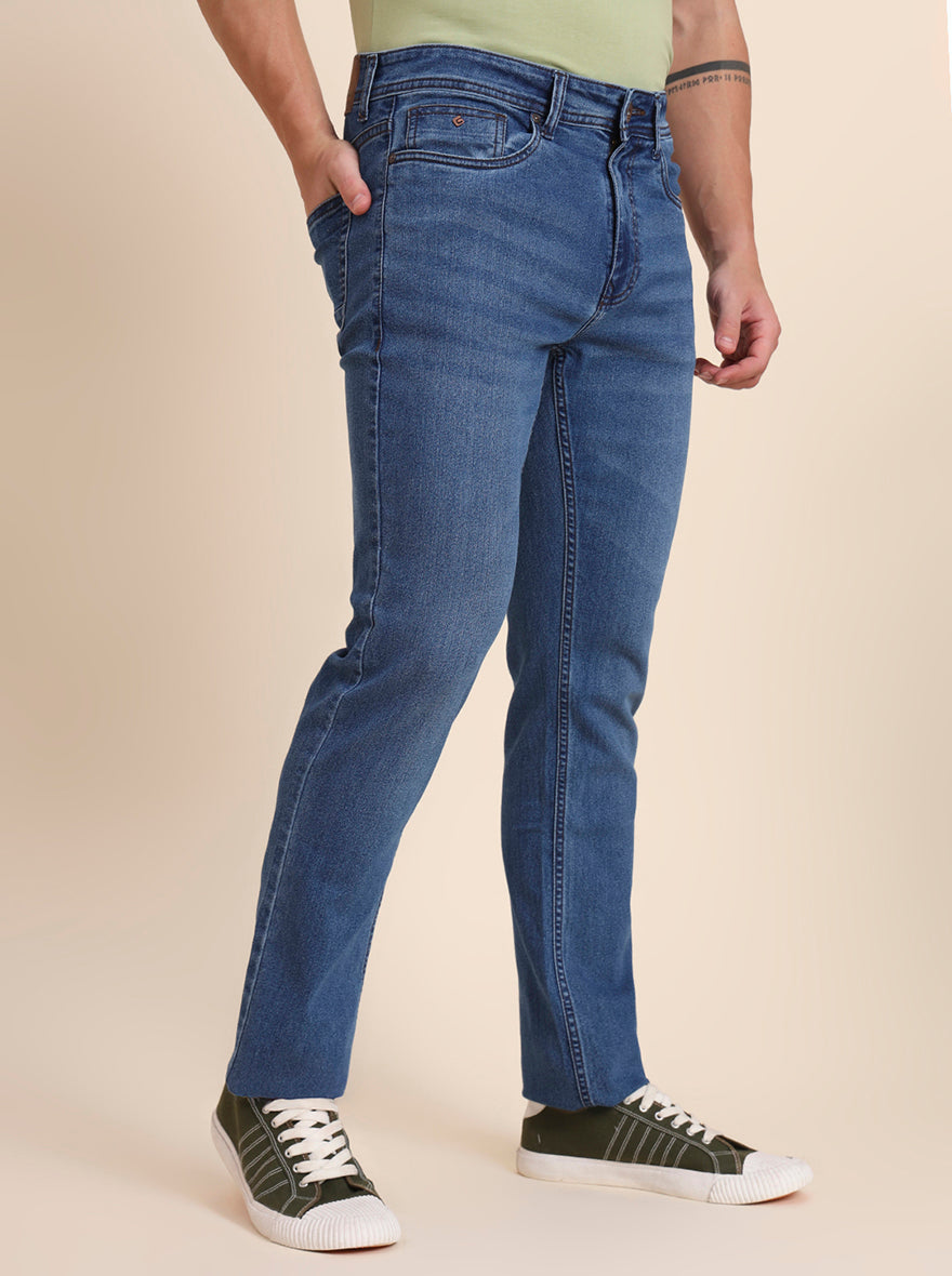 Mid Blue Washed Straight Fit Jeans | Greenfibre