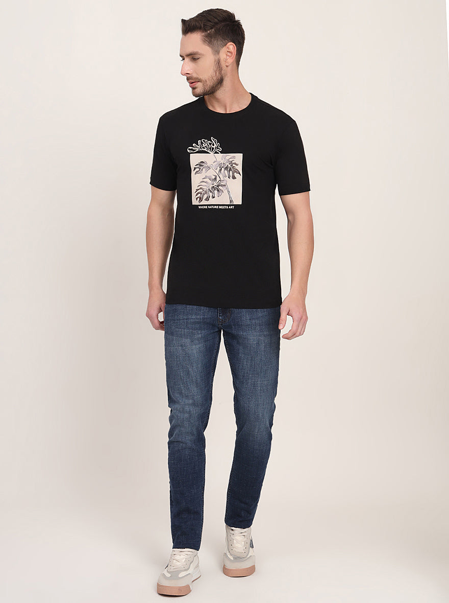 Black Printed Slim Fit T-Shirt | JadeBlue