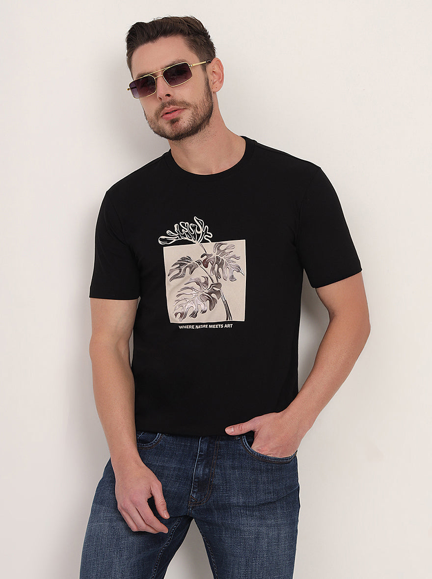 Black Printed Slim Fit T-Shirt | JadeBlue