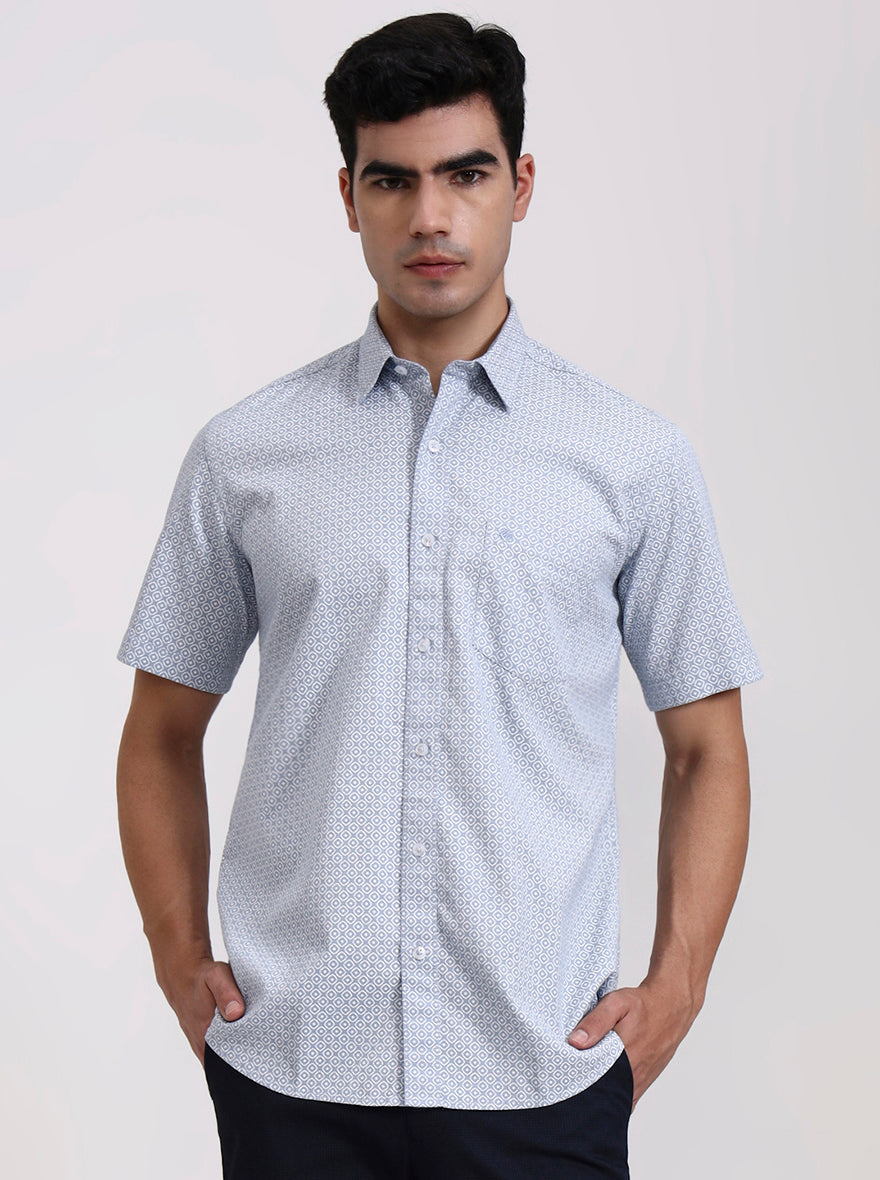 Blue Solid Slim Fit Semi Casual Shirt | Greenfibre