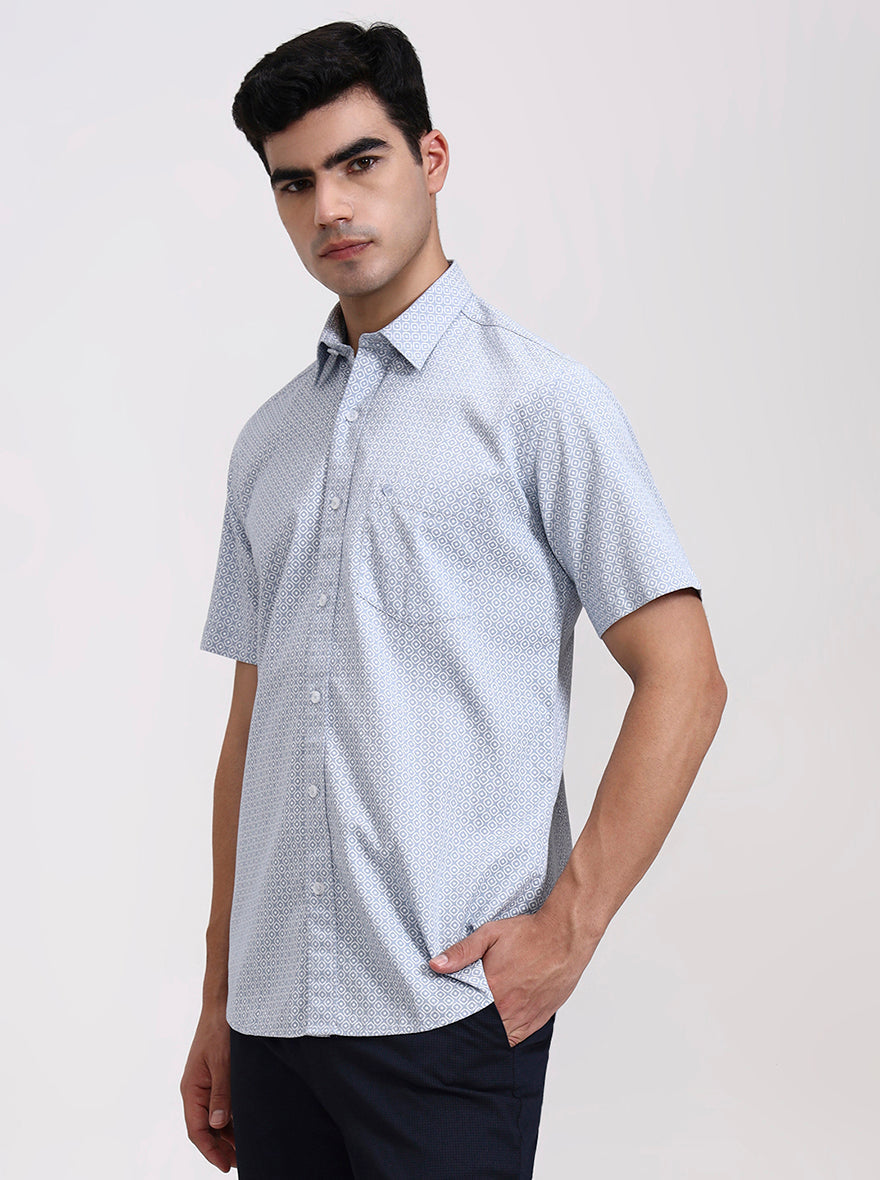 Blue Solid Slim Fit Semi Casual Shirt | Greenfibre