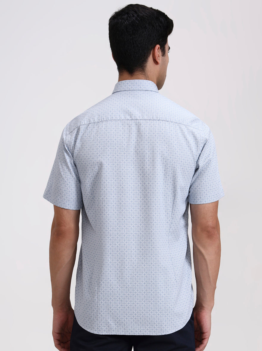 Blue Printed Slim Fit Semi Casual Shirt | Greenfibre