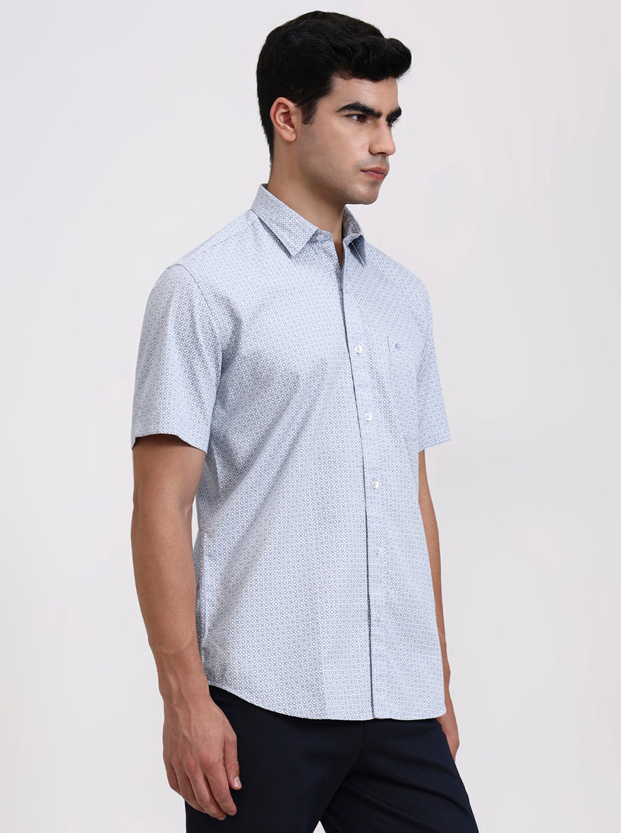 Blue Solid Slim Fit Semi Casual Shirt | Greenfibre