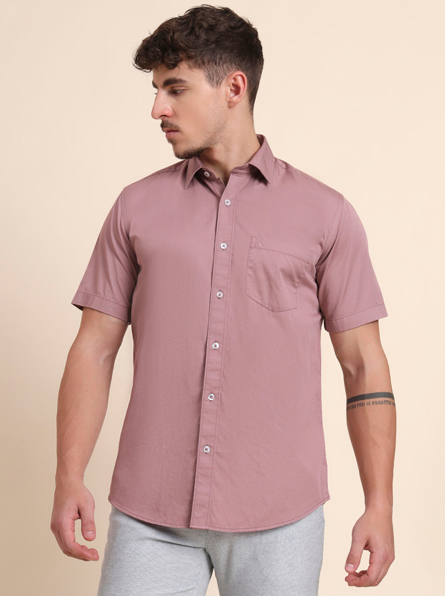 Coral Pink Solid Smart Fit Semi Casual Shirt | Greenfibre
