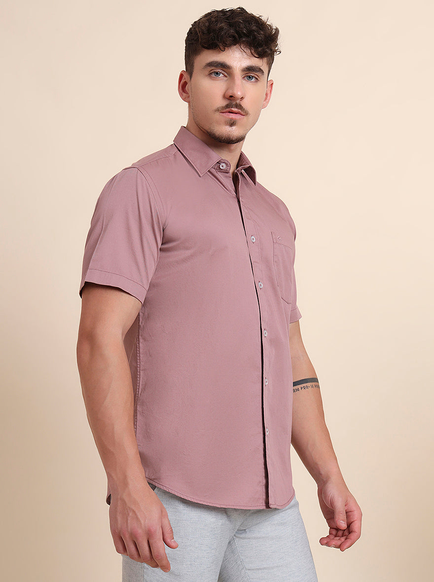 Coral Pink Solid Smart Fit Semi Casual Shirt | Greenfibre