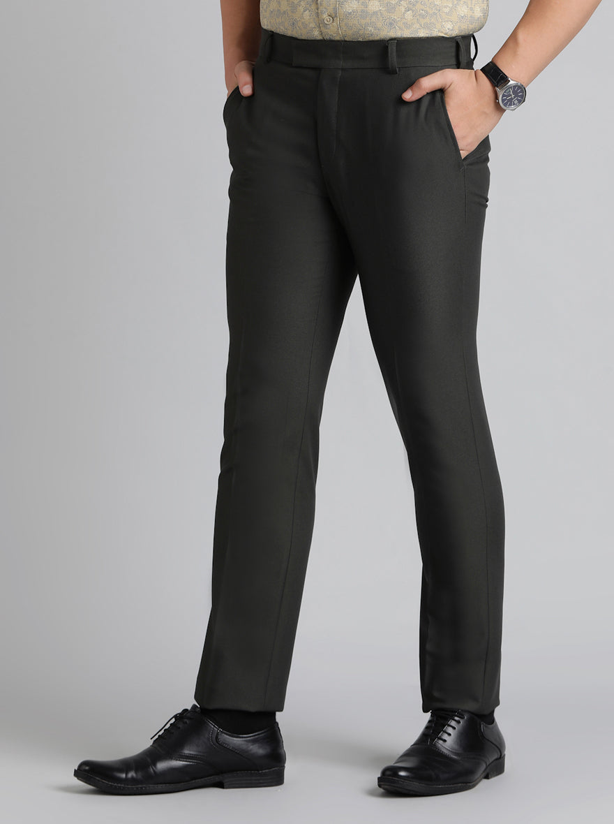 Dark Grey Solid Slim Fit Formal Trouser | Metal