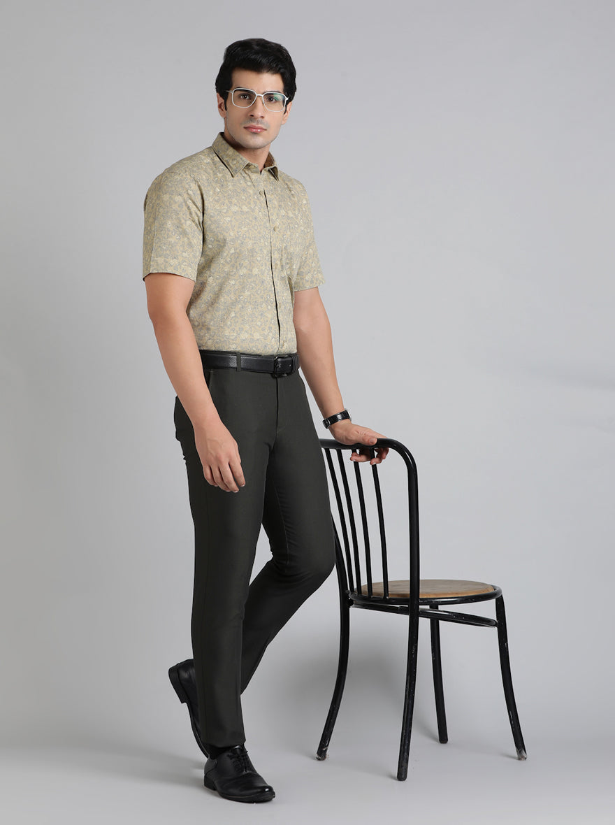Dark Grey Solid Slim Fit Formal Trouser | Metal