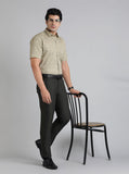 Dark Grey Solid Slim Fit Formal Trouser | Metal