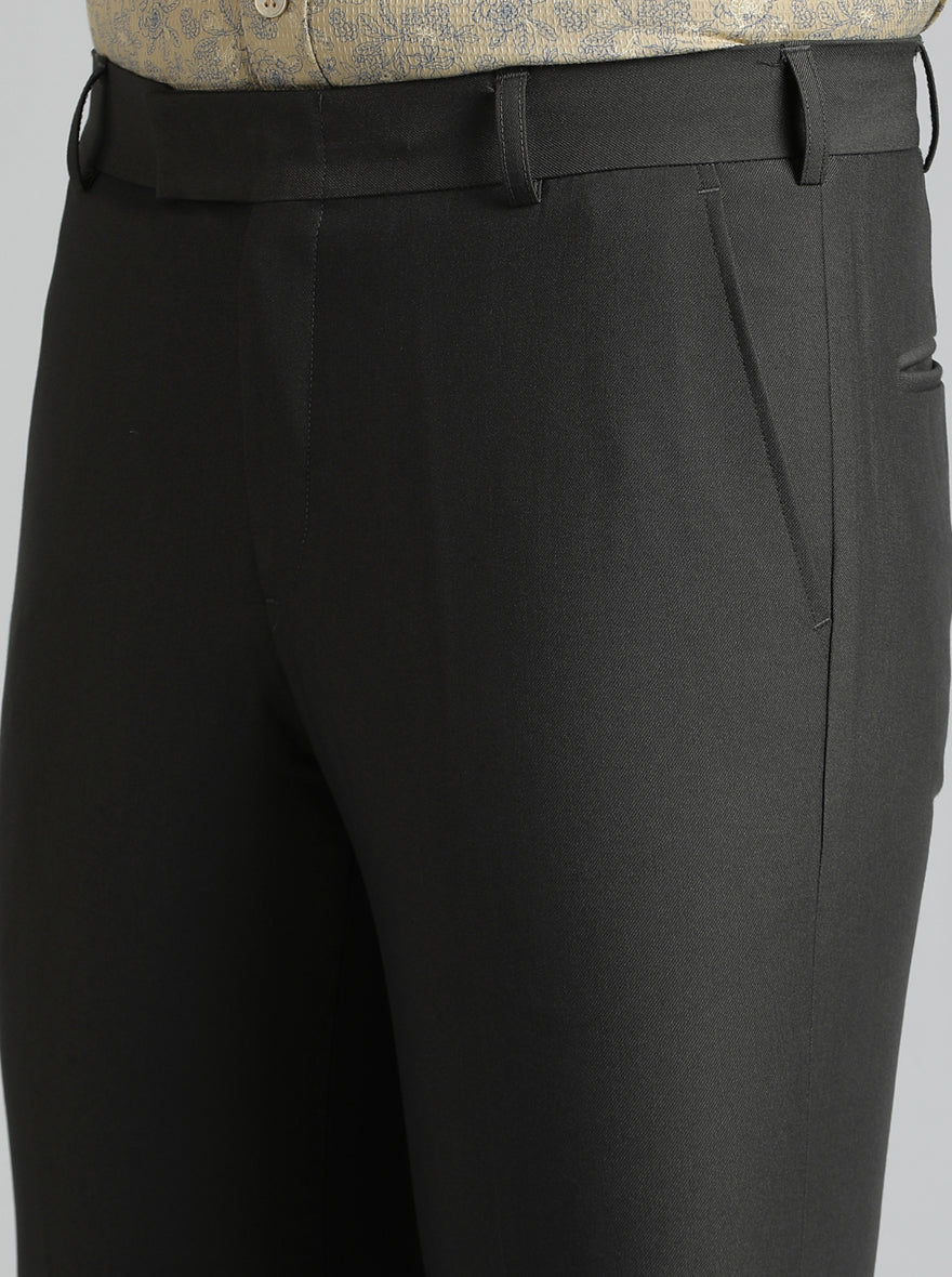 Dark Grey Solid Slim Fit Formal Trouser | Metal