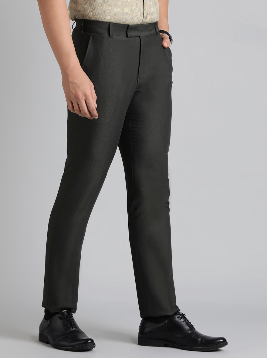 Dark Grey Solid Slim Fit Formal Trouser | Metal