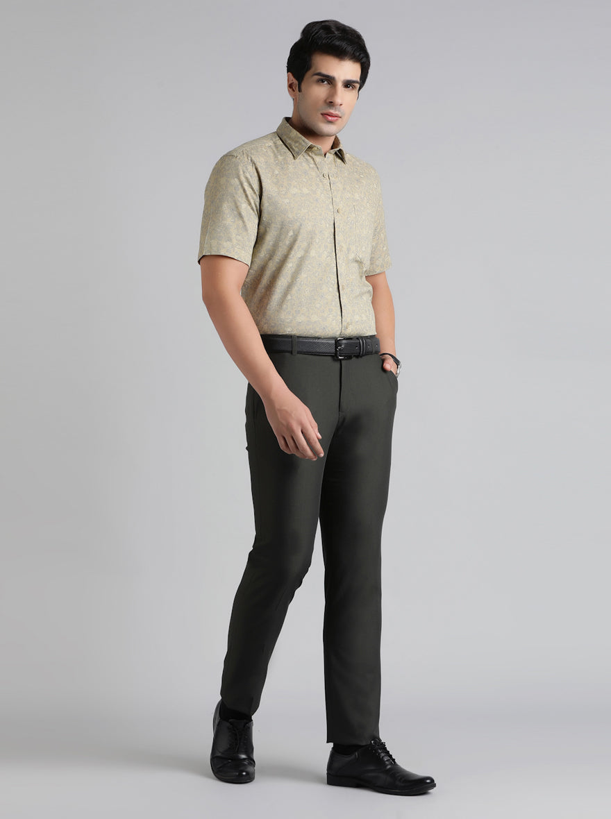 Dark Grey Solid Slim Fit Formal Trouser | Metal