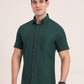 Bottle Green Solid Slim Fit Casual Shirt | Greenfibre