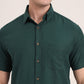 Bottle Green Solid Slim Fit Casual Shirt | Greenfibre