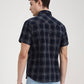 Navy Blue Checked Slim Fit Casual Shirt | Greenfibre