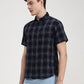 Navy Blue Checked Slim Fit Casual Shirt | Greenfibre