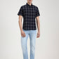 Navy Blue Checked Slim Fit Casual Shirt | Greenfibre