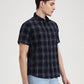 Navy Blue Checked Slim Fit Casual Shirt | Greenfibre