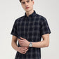 Navy Blue Checked Slim Fit Casual Shirt | Greenfibre