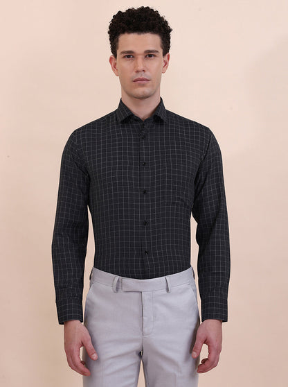 Black Checked Slim Fit Formal Shirt | Greenfibre