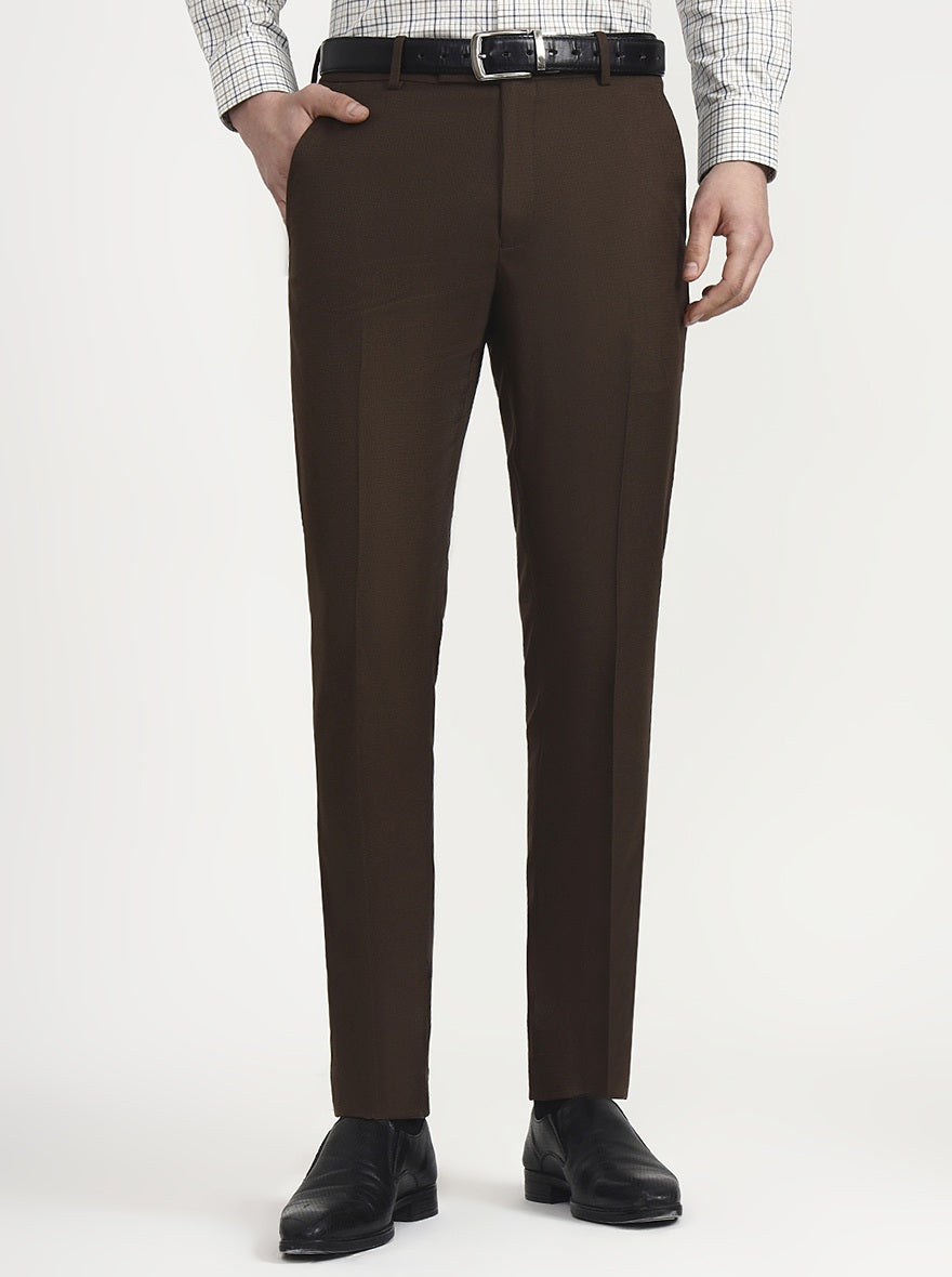 Brown Solid Super Slim Fit Formal Trouser | Greenfibre