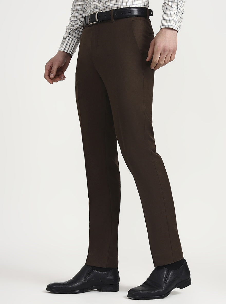 Brown Solid Super Slim Fit Formal Trouser | Greenfibre