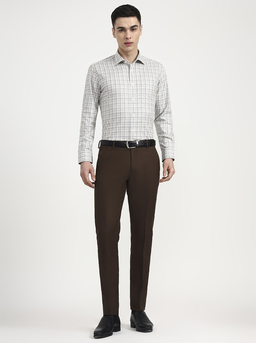 Brown Solid Super Slim Fit Formal Trouser | Greenfibre