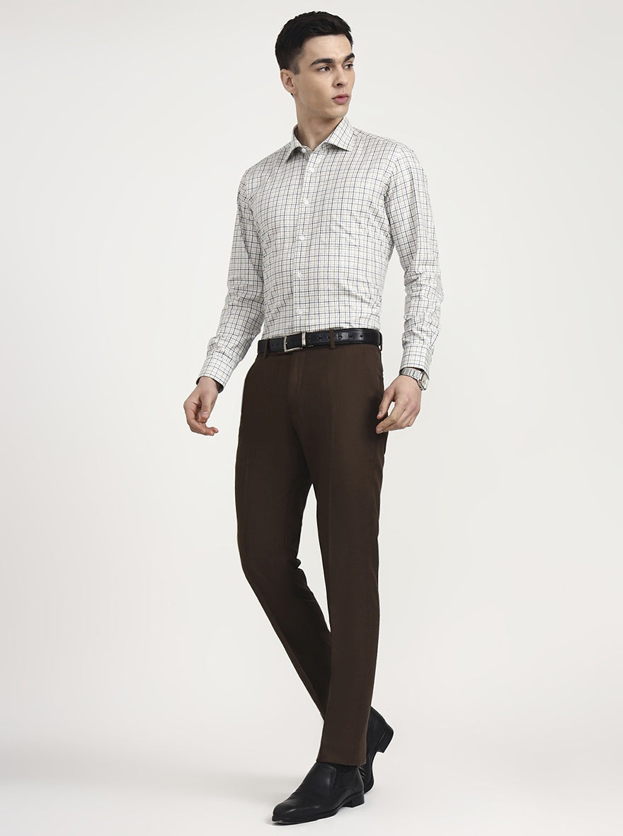 Brown Solid Super Slim Fit Formal Trouser | Greenfibre