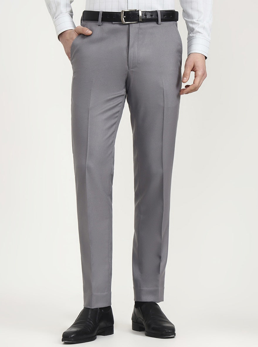 Grey Solid Super Slim Fit Formal Trouser | Greenfibre