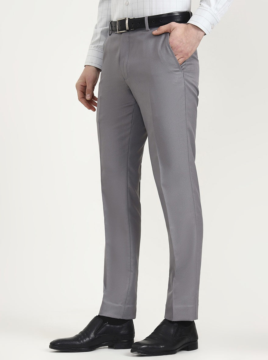 Grey Solid Super Slim Fit Formal Trouser | Greenfibre