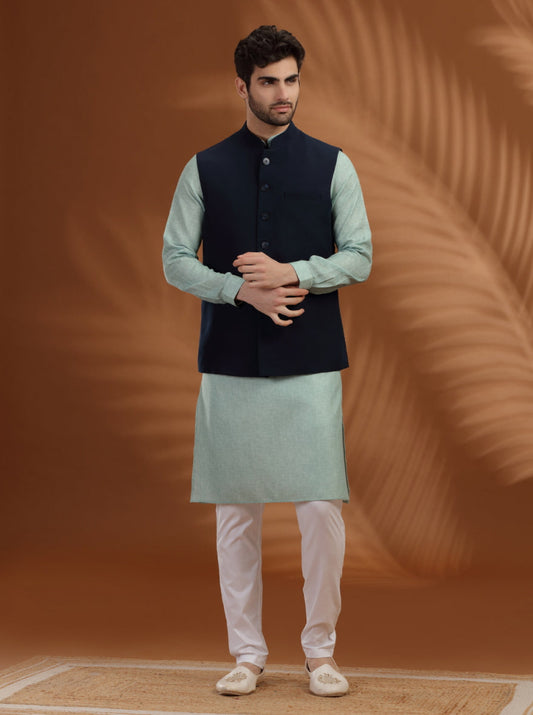 Blue Solid Waist Coat | Greenfibre