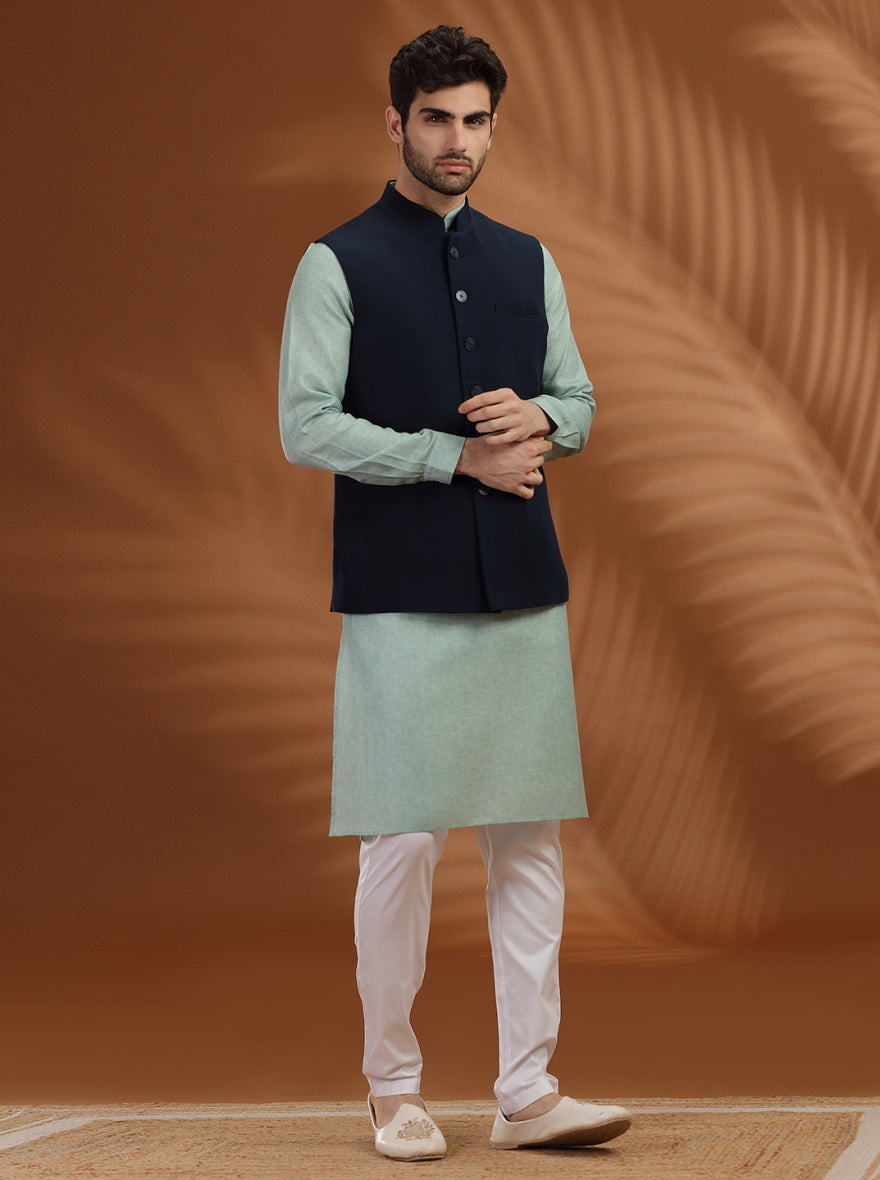 Blue Solid Waist Coat | Greenfibre