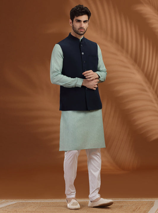 Blue Solid Waist Coat | Greenfibre
