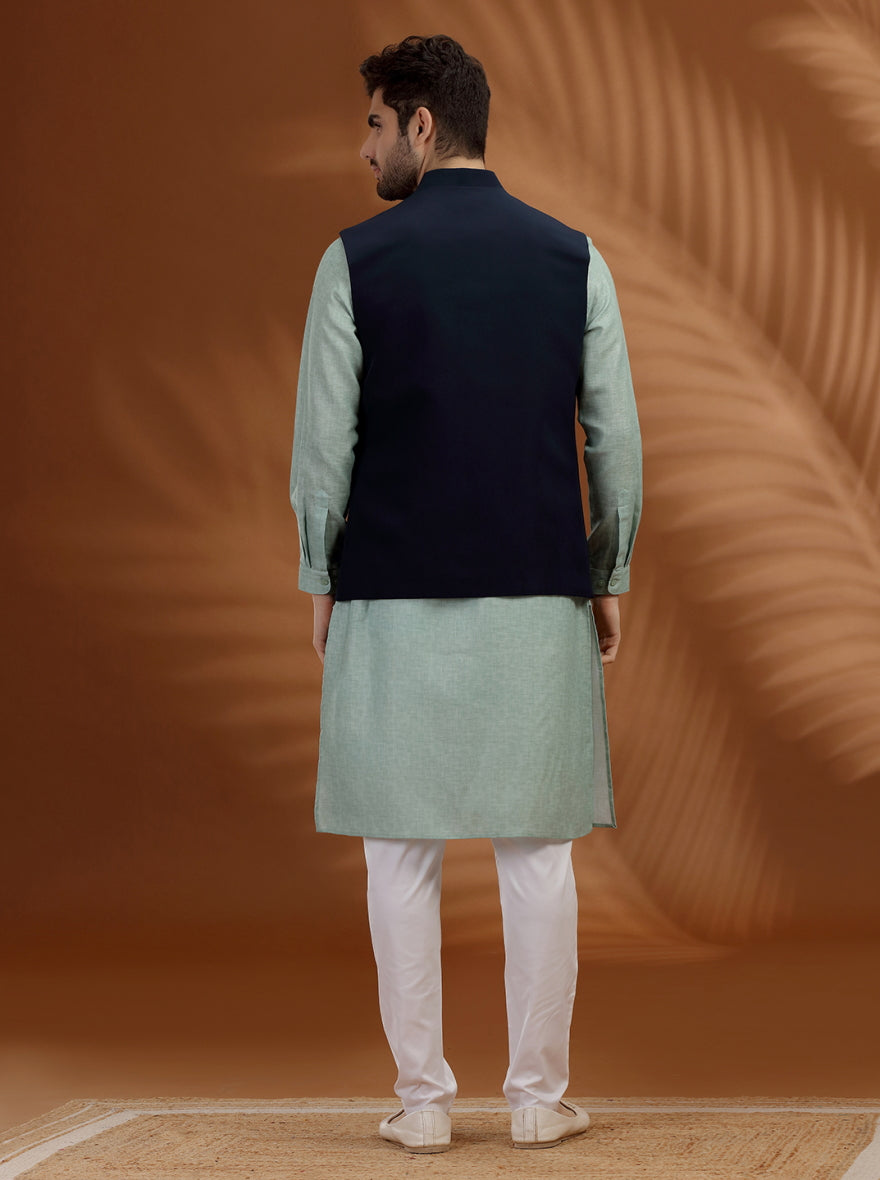 Blue Solid Waist Coat | Greenfibre