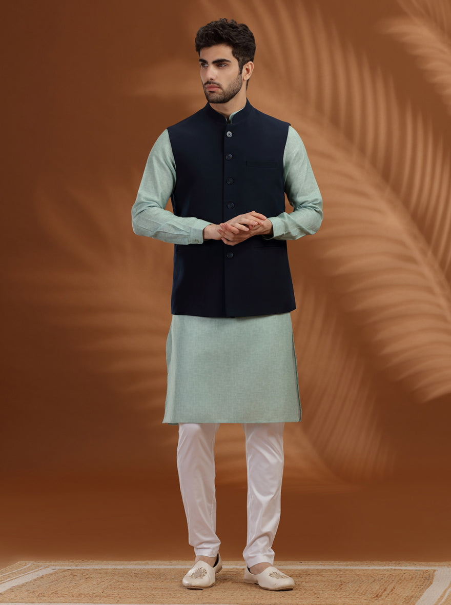 Blue Solid Waist Coat | Greenfibre