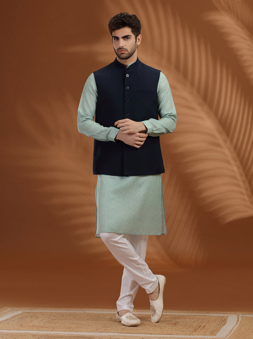 Blue Solid Waist Coat | Greenfibre