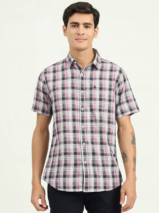Black & Pink Checked Slim Fit Casual Shirt | Greenfibre