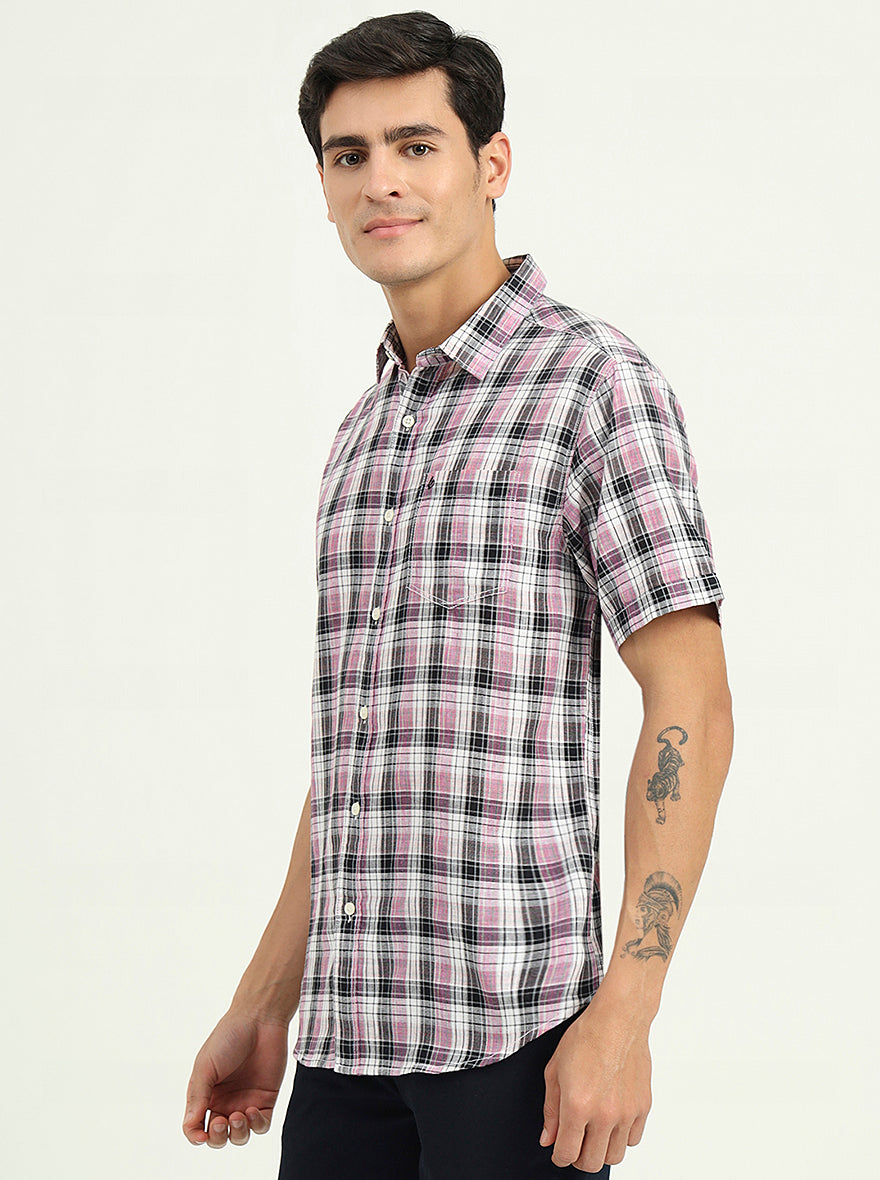 Black & Pink Checked Slim Fit Casual Shirt | Greenfibre
