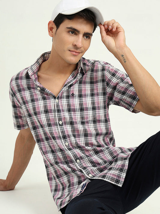 Black & Pink Checked Slim Fit Casual Shirt | Greenfibre