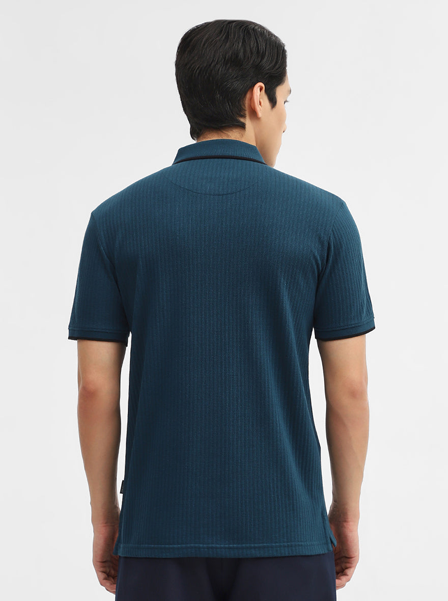 Teal Jacquard Slim Fit Polo T-Shirt | Greenfibre