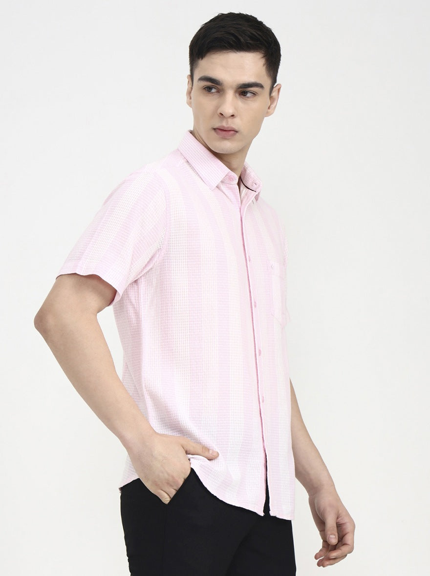 Pink Striped Slim Fit Casual Shirt | Greenfibre
