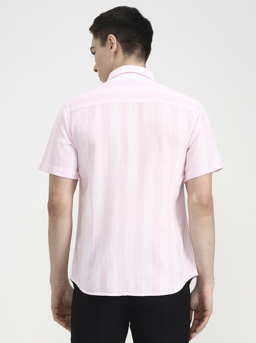 Pink Striped Slim Fit Casual Shirt | Greenfibre