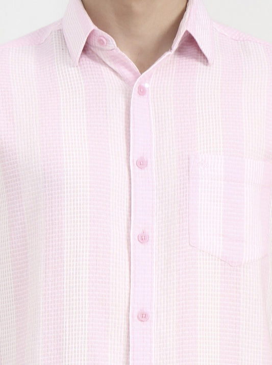 Pink Striped Slim Fit Casual Shirt | Greenfibre