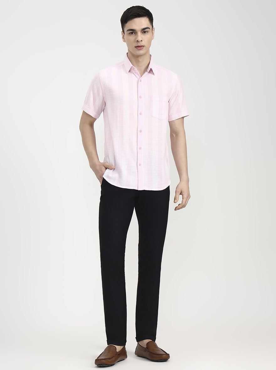 Pink Striped Slim Fit Casual Shirt | Greenfibre