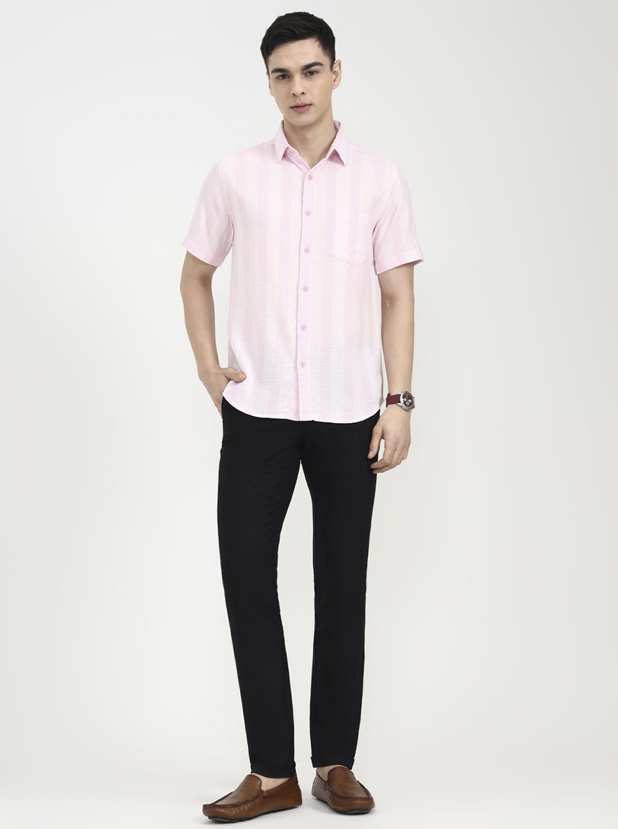 Pink Striped Slim Fit Casual Shirt | Greenfibre