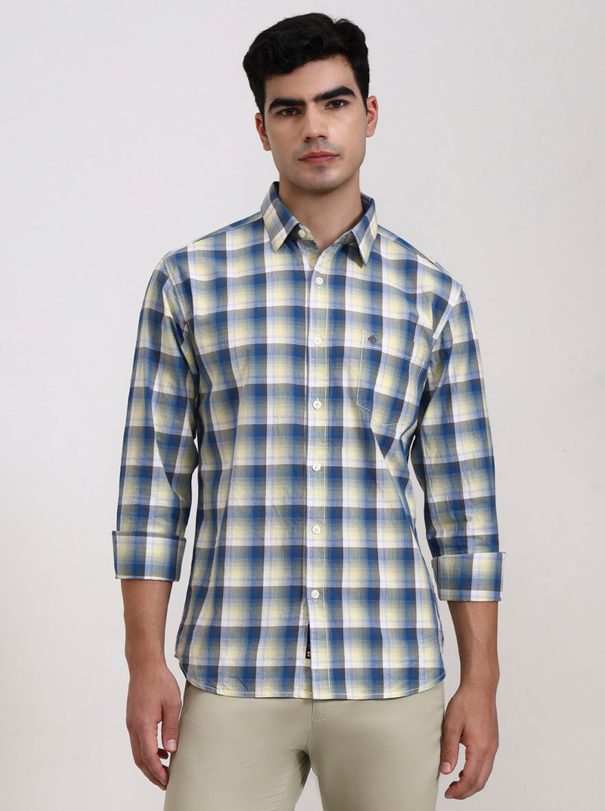 Yellow Printed Slim Fit Casual Shirt | Greenfibre