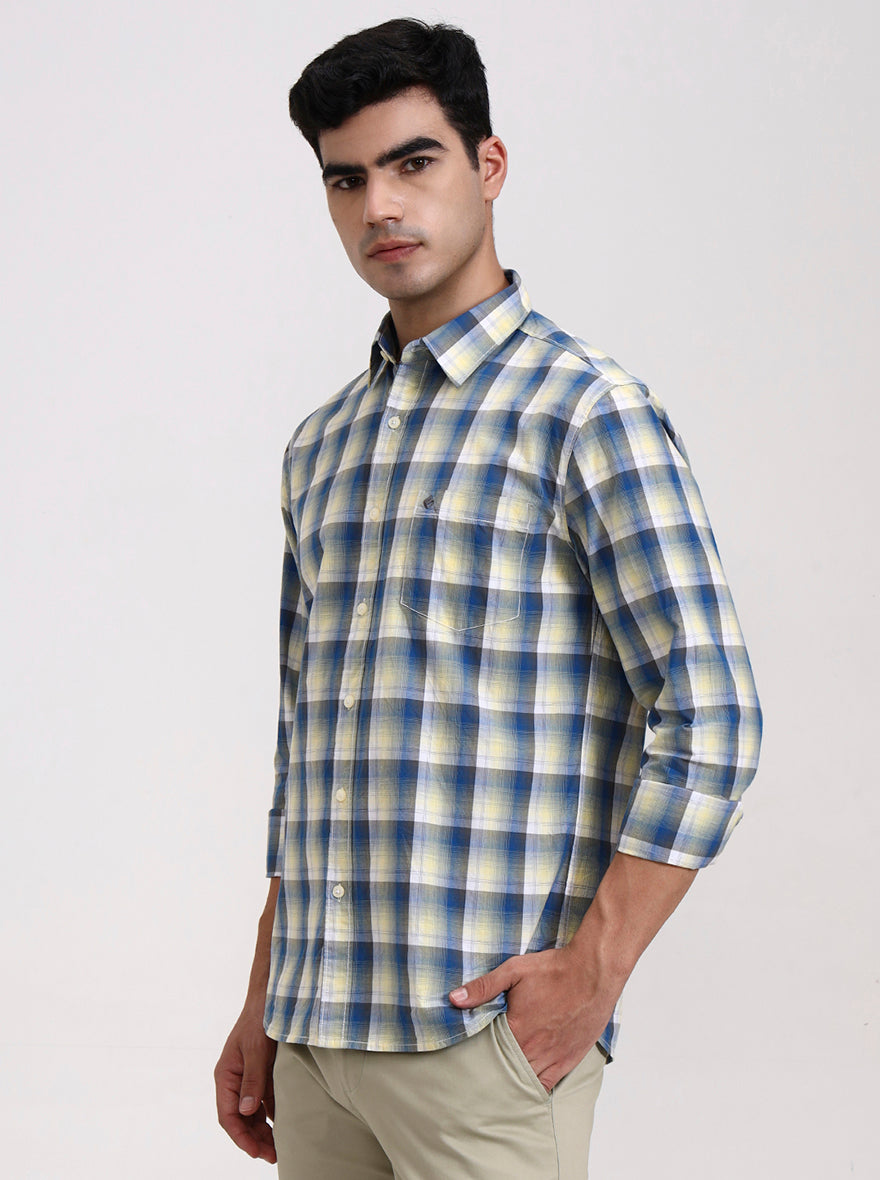 Yellow Checked Slim Fit Casual Shirt | Greenfibre