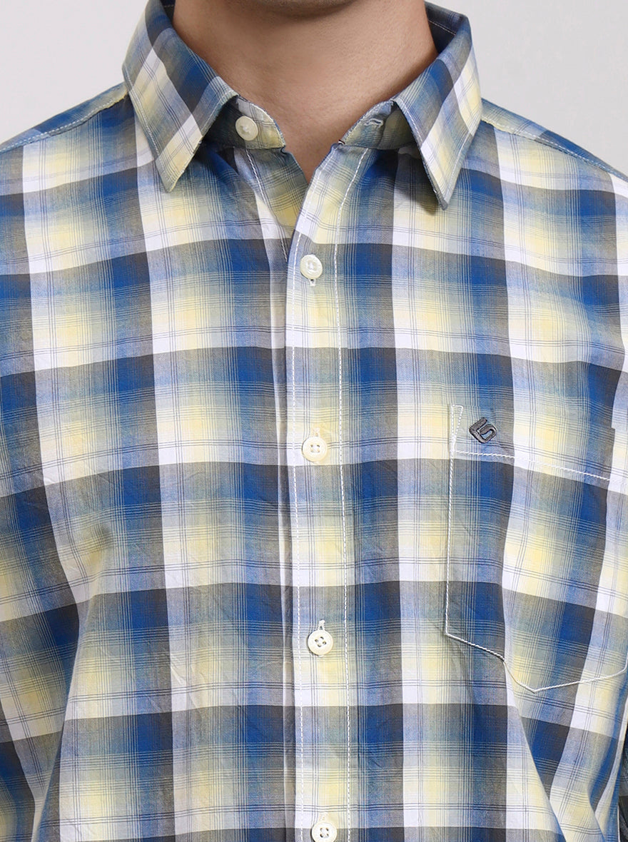 Yellow Checked Slim Fit Casual Shirt | Greenfibre